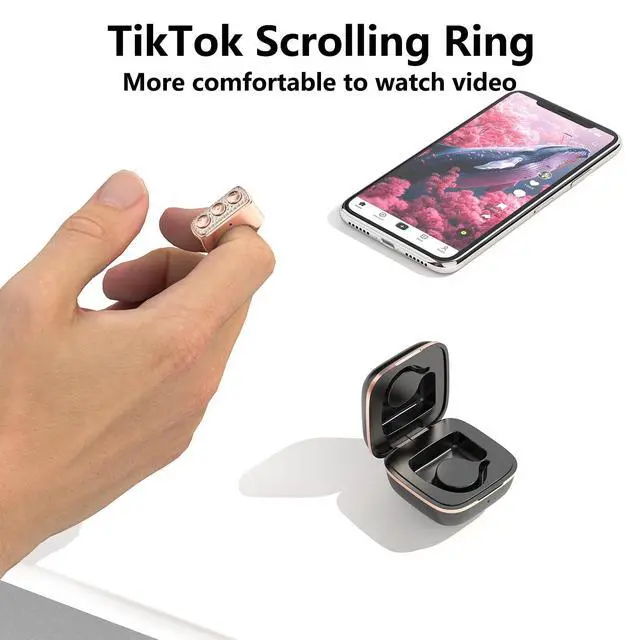 Alt view image 2 of 7 - Fingertip Bluetooth Remote Control TIK TOK Wireless Page Turner TYUOBOX Camera Remote Shutter Selfie Button Controller with Charging Case for iPhone Android Ipad Cell Phone (Rose Pink)