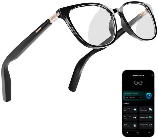 Main image of AI Smart Glasses for Men & Women Powered by ChatGPT, Real-Time Translation, Bluetooth Glasses with Photochromic Lens, Music & Hands-Free Calling, UV & Blue Light Protection, Thin Temples