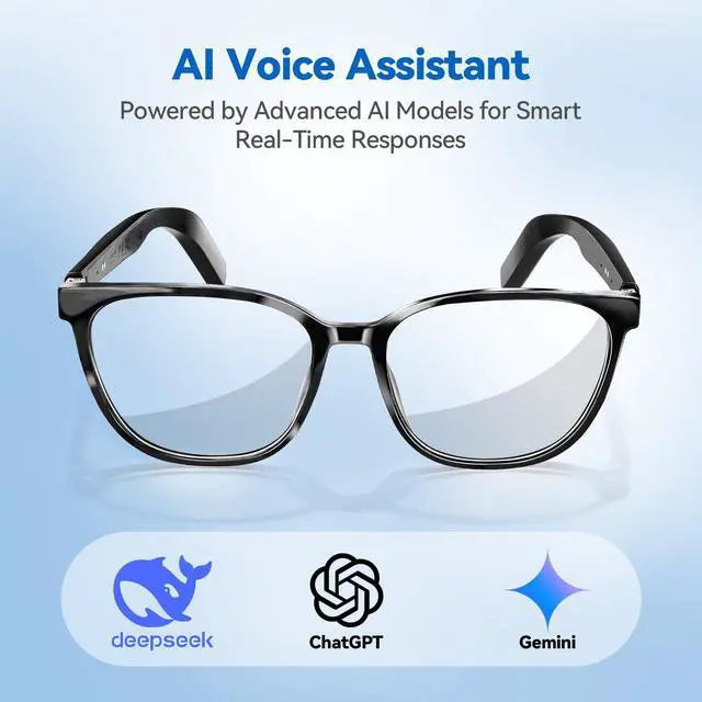 Alt view image 2 of 7 - AI Smart Glasses for Men & Women Powered by ChatGPT, Real-Time Translation, Bluetooth Glasses with Photochromic Lens, Music & Hands-Free Calling, UV & Blue Light Protection, Thin Temples
