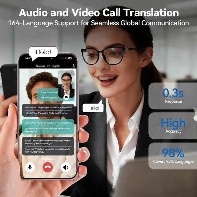 Alt view image 3 of 7 - AI Smart Glasses for Men & Women Powered by ChatGPT, Real-Time Translation, Bluetooth Glasses with Photochromic Lens, Music & Hands-Free Calling, UV & Blue Light Protection, Thin Temples