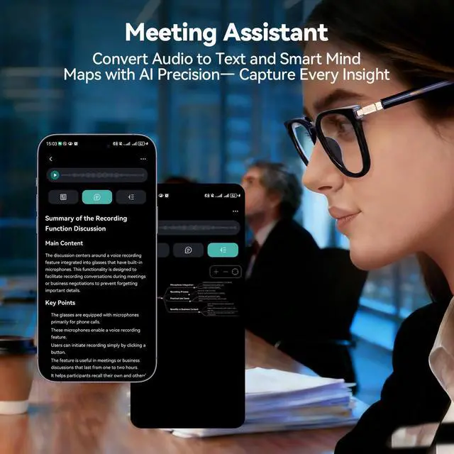 Alt view image 6 of 7 - AI Smart Glasses for Men & Women Powered by ChatGPT, Real-Time Translation, Bluetooth Glasses with Photochromic Lens, Music & Hands-Free Calling, UV & Blue Light Protection, Thin Temples