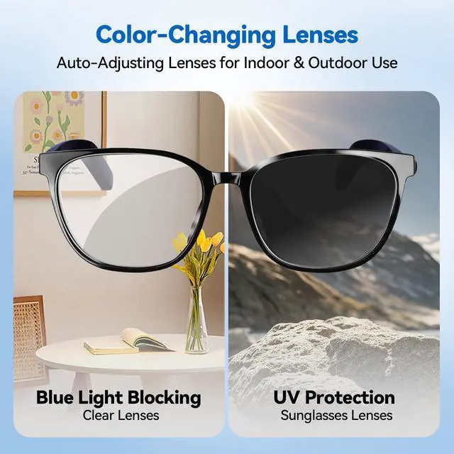 Alt view image 7 of 7 - AI Smart Glasses for Men & Women Powered by ChatGPT, Real-Time Translation, Bluetooth Glasses with Photochromic Lens, Music & Hands-Free Calling, UV & Blue Light Protection, Thin Temples