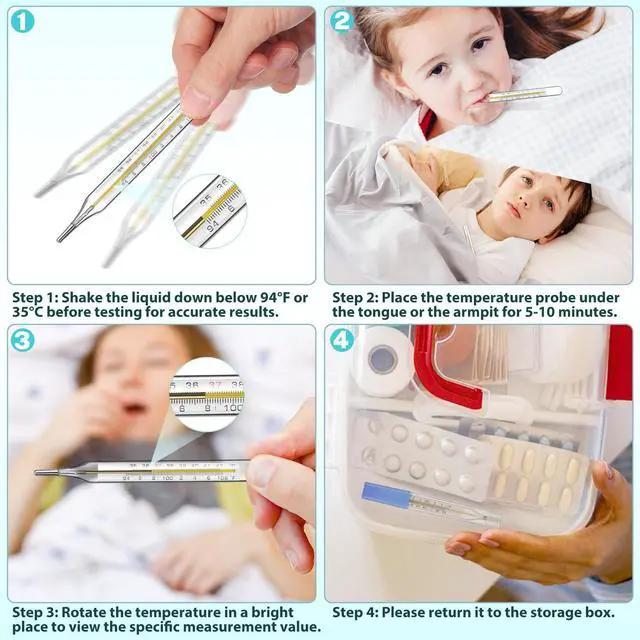 Alt view image 3 of 7 - 1Pc Glass Oral Temperature Adult Free Clinic Armpit Fast Reading Fever Indicator (Double Scale)