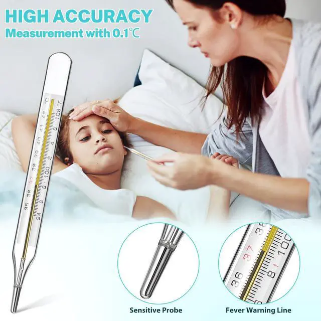 Alt view image 2 of 7 - 1Pc Glass Oral Temperature Adult Free Clinic Armpit Fast Reading Fever Indicator (Double Scale)