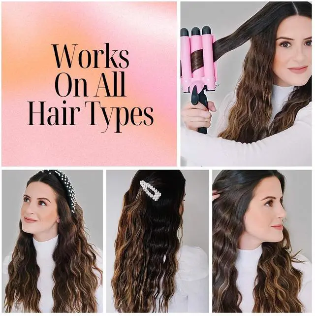 Alt view image 2 of 7 - Three Barrel Curling Iron Wand Hair Waver with LCD Temperature Display - 1 Inch Ceramic Tourmaline Triple Barrels, Dual Voltage Crimp