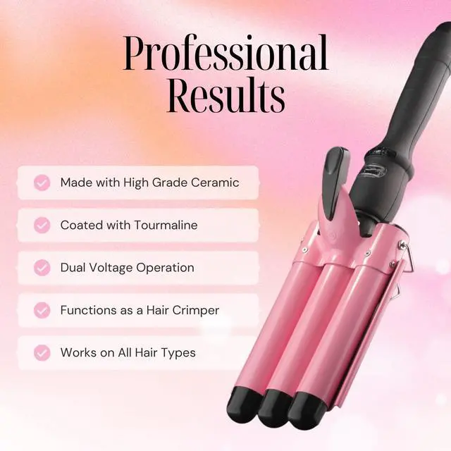 Alt view image 3 of 7 - Three Barrel Curling Iron Wand Hair Waver with LCD Temperature Display - 1 Inch Ceramic Tourmaline Triple Barrels, Dual Voltage Crimp