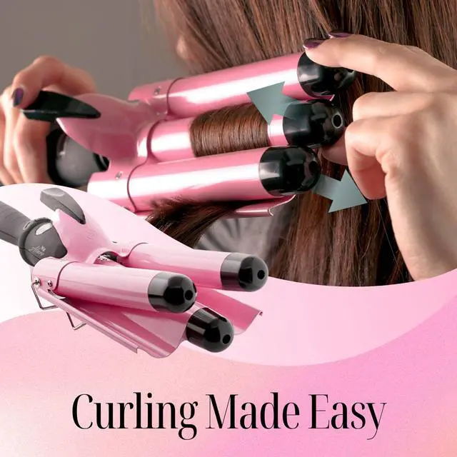 Alt view image 5 of 7 - Three Barrel Curling Iron Wand Hair Waver with LCD Temperature Display - 1 Inch Ceramic Tourmaline Triple Barrels, Dual Voltage Crimp