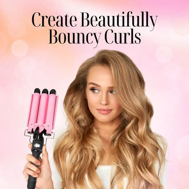 Alt view image 7 of 7 - Three Barrel Curling Iron Wand Hair Waver with LCD Temperature Display - 1 Inch Ceramic Tourmaline Triple Barrels, Dual Voltage Crimp