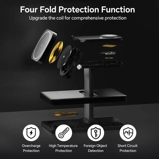 Alt view image 3 of 7 - 3 in 1 Magnetic Wireless Charging Station for iPhone 1217, Apple Watch & AirPods, 15W Fast Charging Stand for Desk & Bedside