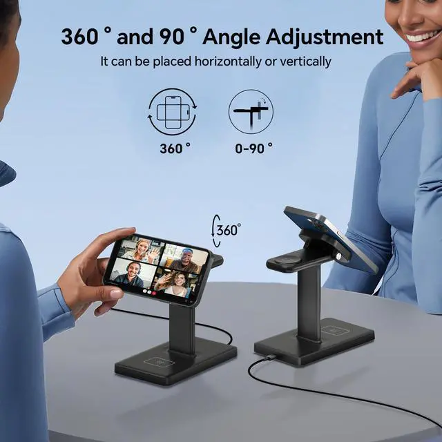 Alt view image 4 of 7 - 3 in 1 Magnetic Wireless Charging Station for iPhone 1217, Apple Watch & AirPods, 15W Fast Charging Stand for Desk & Bedside