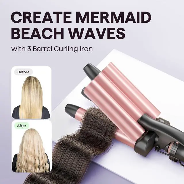 Alt view image 5 of 7 - 5 in 1 Curling Wand Set, Dual Voltage Curling Iron Set with 5 Interchangeable Barrels Included A Thermal Brush, A Hair Crimper and 3 Ceramic Curling Wands(0.5"-1.25"), Rose Pink