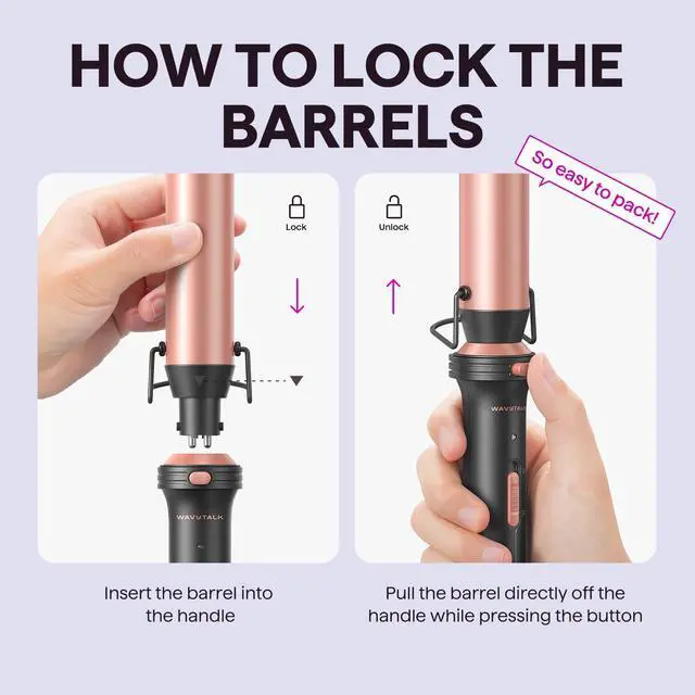 Alt view image 6 of 7 - 5 in 1 Curling Wand Set, Dual Voltage Curling Iron Set with 5 Interchangeable Barrels Included A Thermal Brush, A Hair Crimper and 3 Ceramic Curling Wands(0.5"-1.25"), Rose Pink