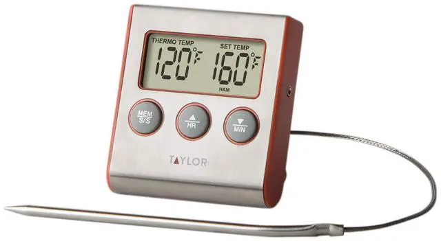 Main image of Instant Read Wired Probe Digital Meat Food Grill BBQ Cooking Kitchen Thermometer with Timer Alarm, Red