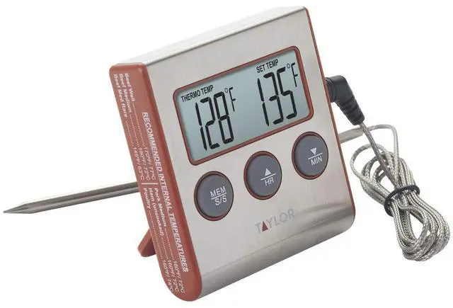 Alt view image 2 of 6 - Instant Read Wired Probe Digital Meat Food Grill BBQ Cooking Kitchen Thermometer with Timer Alarm, Red