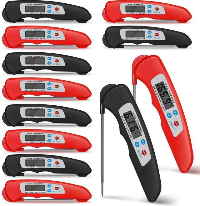 Main image of 12 Pcs Digital Meat Thermometer with Probe Waterproof Instant Read Foldable Food Thermometer with Magnet for Kitchen Grilling Cooking Turkey Baking BBQ(Black, Red)