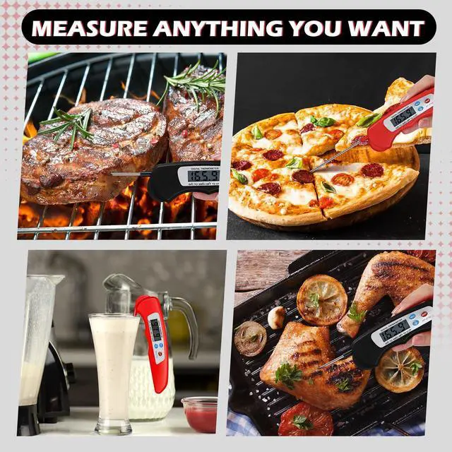 Alt view image 6 of 6 - 12 Pcs Digital Meat Thermometer with Probe Waterproof Instant Read Foldable Food Thermometer with Magnet for Kitchen Grilling Cooking Turkey Baking BBQ(Black, Red)