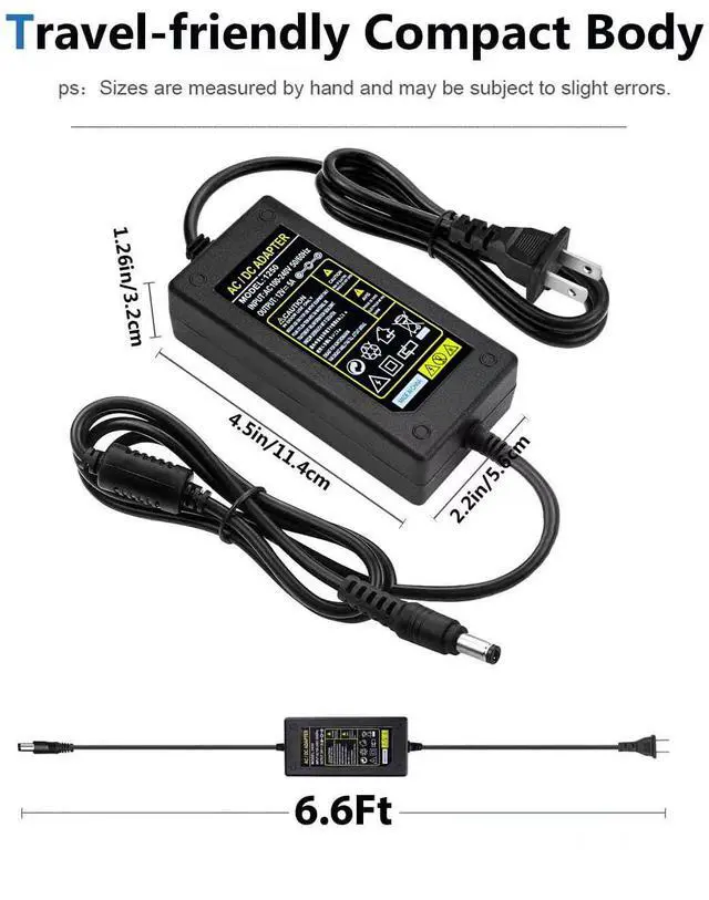Alt view image 6 of 6 - Power Adapter 12V 5A 4A 3A 2.5A 2A 1A AC DC Power Supply Cord Cable 5.5x2.1mm for Sceptre EC Series Monitor,ONN,AOC,Dell,Webcam, Router, Projector, CCTV, Speakers & More 12v 5a Monitor Charger