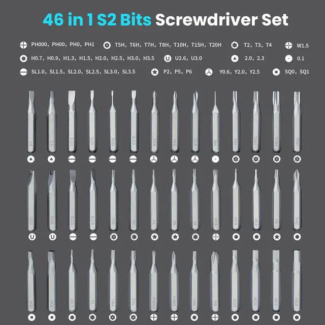 Alt view image 2 of 7 - 46 in 1 Precision Screwdriver Kit with Magnetic Bits & Metal Case, Compact Repair Tool Kit for Phone, Computer, Laptop, PC, Watch, Glasses, DIY, Drone, Game Console, Robot, Models & Electronics