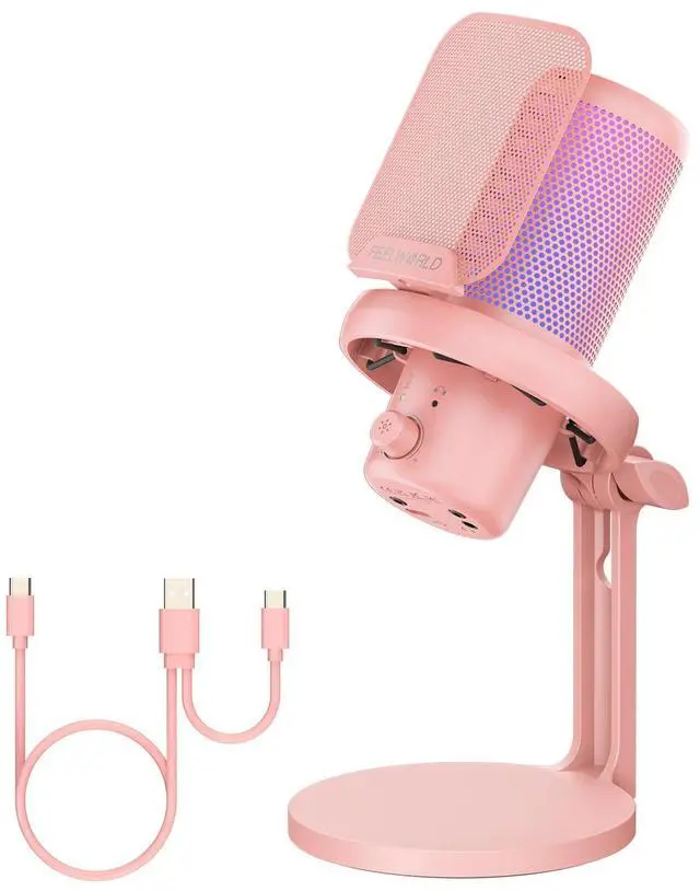 Main image of VM1 Pink USB Gaming Condenser Microphone for pc, Desktop Stand