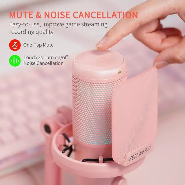 Alt view image 2 of 7 - VM1 Pink USB Gaming Condenser Microphone for pc, Desktop Stand