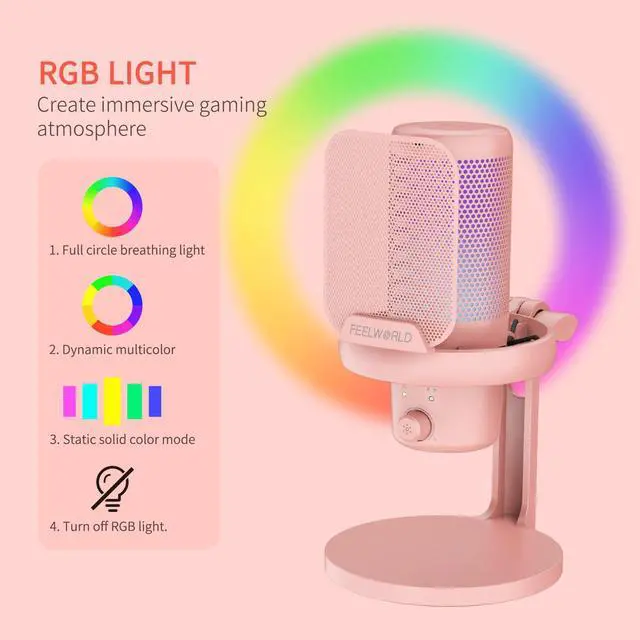 Alt view image 4 of 7 - VM1 Pink USB Gaming Condenser Microphone for pc, Desktop Stand