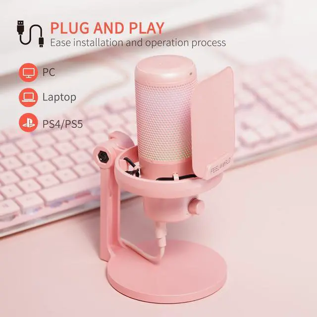 Alt view image 5 of 7 - VM1 Pink USB Gaming Condenser Microphone for pc, Desktop Stand