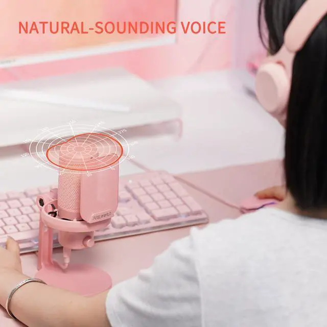 Alt view image 6 of 7 - VM1 Pink USB Gaming Condenser Microphone for pc, Desktop Stand