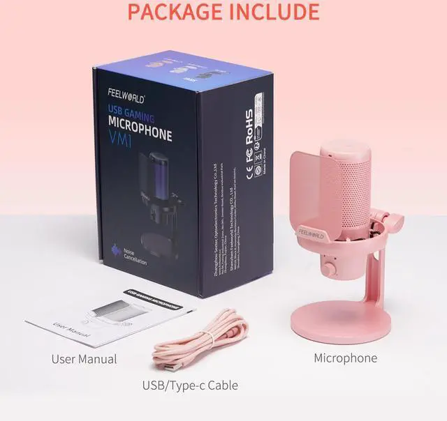 Alt view image 7 of 7 - VM1 Pink USB Gaming Condenser Microphone for pc, Desktop Stand