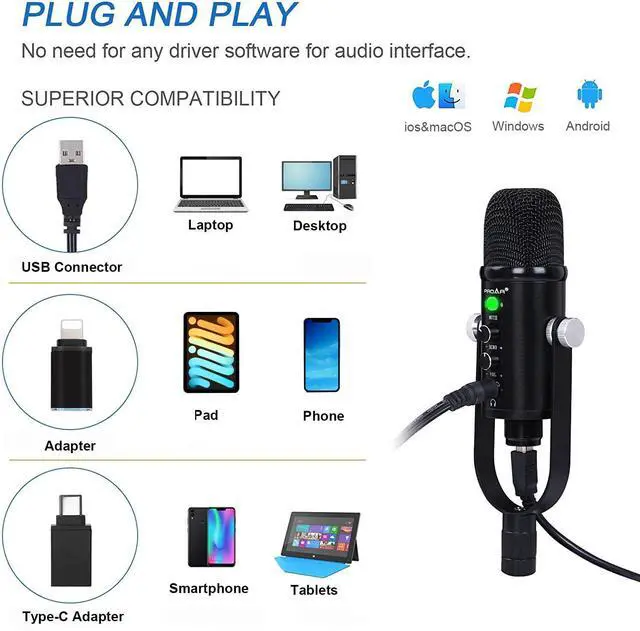 Alt view image 5 of 7 - USB Microphone Condenser Computer PC Gaming Mic Podcast Microphone Kit for Streaming,Recording,Vocals,ASMR,Voice,Cardioid Studio Mic for Phone/Pad/Android/MAC/Laptop/PS4/USB C Phone,YouTube