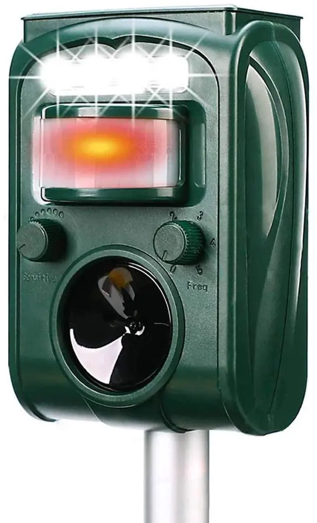 Main image of Solar Ultrasonic Animal Repeller, Cat Repellent, Motion Detection, Siren and Flash Repel. Dog, Squirrel, Deer, Raccoon, Skunk, Rabbit, Fox, etc