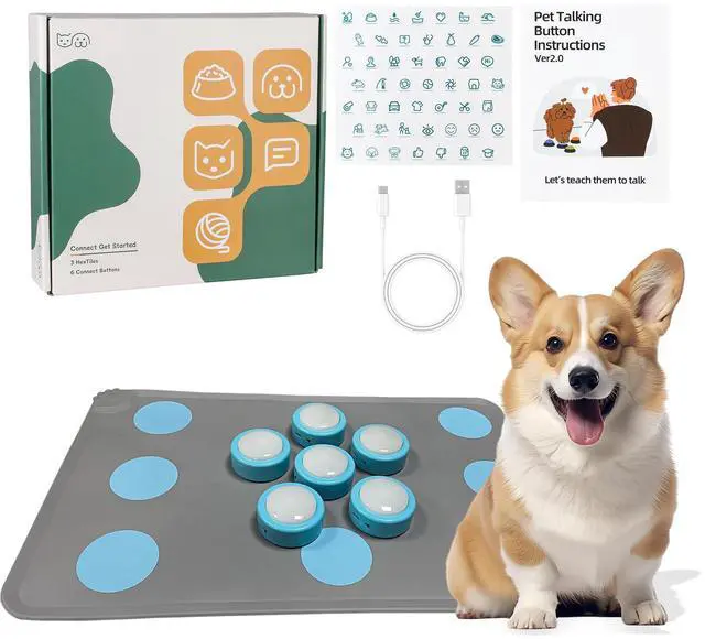 Main image of Dog Buttons for Communication 6 Pack Rechargeable Dog Talking Buttons Starter Kit with Non-Slip Mat, High-Sensitivity & 24s Voice Recording 49 Stickers Pet Training Buttons for Dogs & Cats