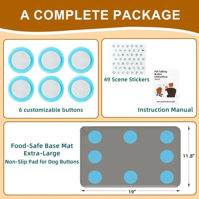 Alt view image 4 of 7 - Dog Buttons for Communication 6 Pack Rechargeable Dog Talking Buttons Starter Kit with Non-Slip Mat, High-Sensitivity & 24s Voice Recording 49 Stickers Pet Training Buttons for Dogs & Cats