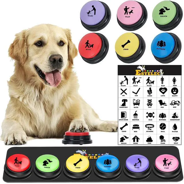 Main image of 6 Pcs Dog Talking Button Set, Dog Buttons for Communication 30s Voice Recording Speaking Button Pet Speech Training Buzzers with 30 Scene Stickers and Waterproof Anti-Slip Mat for Animal Training