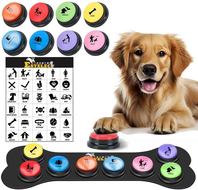 Main image of Dog Buttons for Communication Starter Pack 8 Dog Talking Button Set, 30s Voice Recording Speaking Button Pet Speech Training Buzzers with 30 Scene Stickers and Dog Button Mat for Animal Training