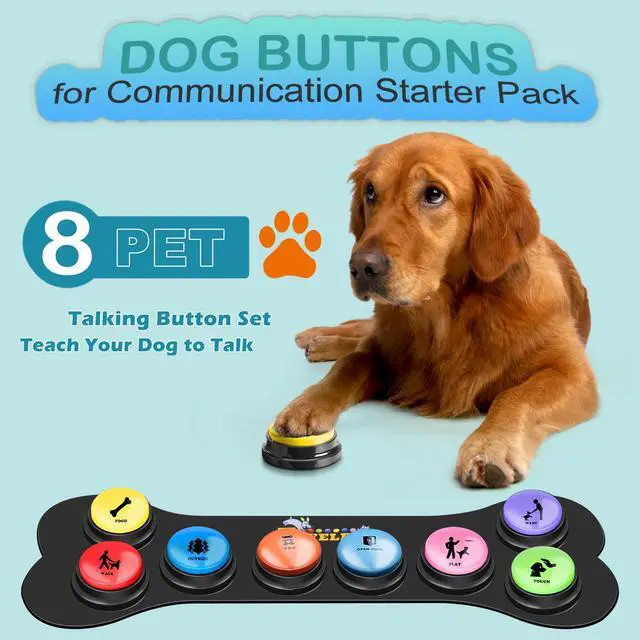 Alt view image 2 of 7 - Dog Buttons for Communication Starter Pack 8 Dog Talking Button Set, 30s Voice Recording Speaking Button Pet Speech Training Buzzers with 30 Scene Stickers and Dog Button Mat for Animal Training