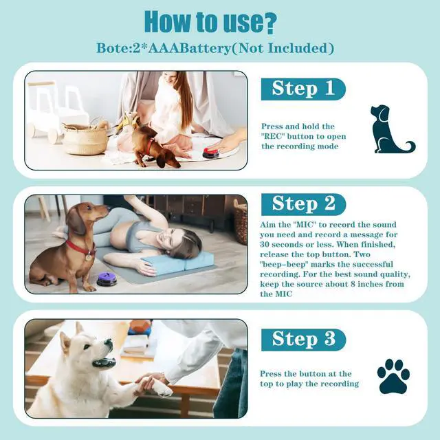 Alt view image 7 of 7 - Dog Buttons for Communication Starter Pack 8 Dog Talking Button Set, 30s Voice Recording Speaking Button Pet Speech Training Buzzers with 30 Scene Stickers and Dog Button Mat for Animal Training