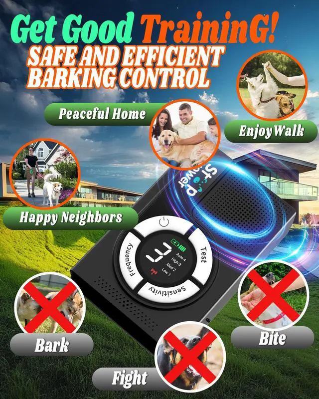 Alt view image 4 of 7 - 1500mAh Rechargeable Dog Bark Deterrent Devices Indoor & Outdoor, Anti Barking Device for Dogs up to 50ft Range, 9 Modes Ultrasonic Dog Bark Deterrent for Humane Dog Barking Control