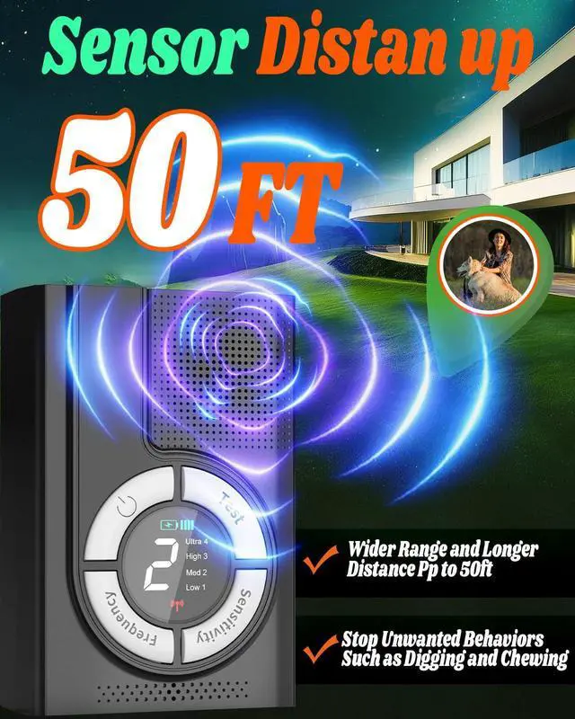 Alt view image 7 of 7 - 1500mAh Rechargeable Dog Bark Deterrent Devices Indoor & Outdoor, Anti Barking Device for Dogs up to 50ft Range, 9 Modes Ultrasonic Dog Bark Deterrent for Humane Dog Barking Control