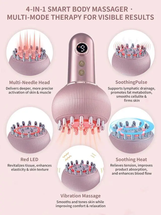 Alt view image 4 of 6 - Lymphatic Drainage Massager & Anti Cellulite Massage Tool, Helps Reduce Stretch Marks & Cellulite, for Legs, Arms & Belly, Body Sculpting Machine with Microcurrent, Light, Heat & Vibration (Rose Gold)