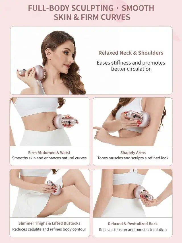 Alt view image 5 of 6 - Lymphatic Drainage Massager & Anti Cellulite Massage Tool, Helps Reduce Stretch Marks & Cellulite, for Legs, Arms & Belly, Body Sculpting Machine with Microcurrent, Light, Heat & Vibration (Rose Gold)