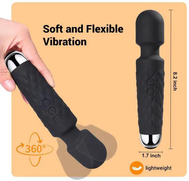 Alt view image 3 of 6 - Tokomes Power Wand Massager, Wireless Waterproof USB Rechargeable Massage with 8 Powerful Speeds 20 Modes Vibration,Mini Frequency for Muscle Aches & Sports Recovery
