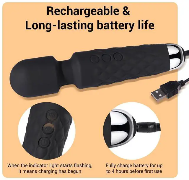 Alt view image 5 of 6 - Tokomes Power Wand Massager, Wireless Waterproof USB Rechargeable Massage with 8 Powerful Speeds 20 Modes Vibration,Mini Frequency for Muscle Aches & Sports Recovery