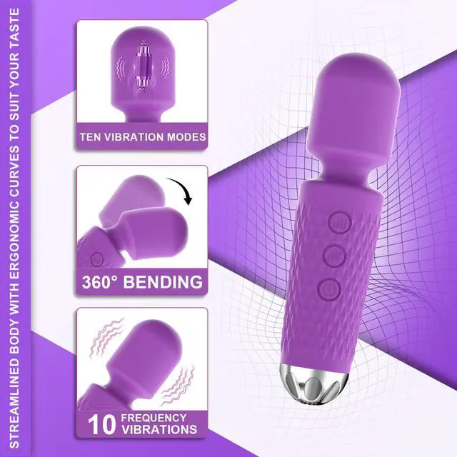 Alt view image 4 of 7 - Handheld Electric Back Massager Mini Waterproof 10 Vibration Modes Portable Cordless Waterproof Muscle Massager Pain Relief Deep Relaxation (Purple)