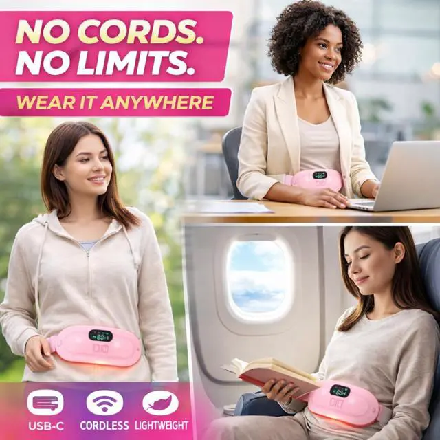 Alt view image 4 of 7 - Heating Pad for Period Cramps FSA-HSA Eligible Cordless Portable Electric Wearable Heating Belt with Massage USB Rechargeable Heat Wrap for Menstrual Pain Relief, Back, Abdomen, PMS