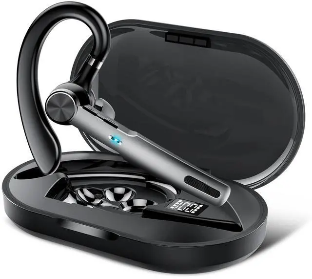 Main image of Bluetooth Headset, Wireless Earpiece with ENC Microphone, Single-Ear Bluetooth Earpiece V5.3 with Earhook, 60H Talktime, IP7 Waterproof Hands Free Earphones for for Business/Office, Carbon Black