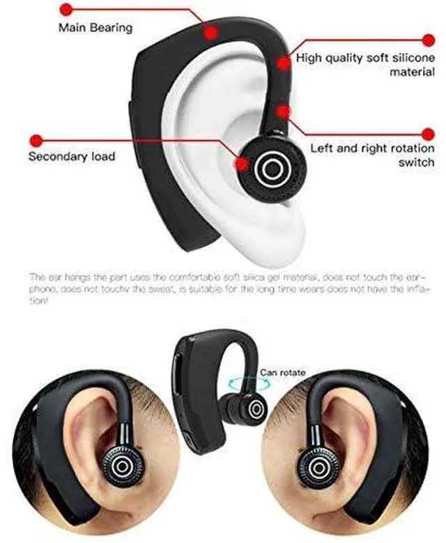 Alt view image 6 of 7 - Bluetooth Headset Wireless Business Single earpiece Voice Answer in Ear Earbuds for Trucker Driving Running 10 Hour Battery Noise Cancelling Headphones Black V9