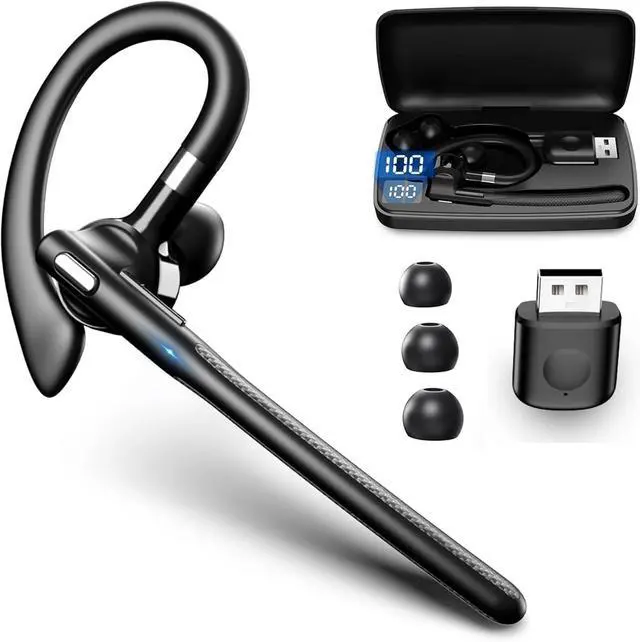 Main image of Wireless Business Bluetooth Earpiec Headset with 500mAh Charging Case Hands Free Noise Canceling Headphones with Dual-Mic for Computer Cell Phones Trucker Driving Home Office Work