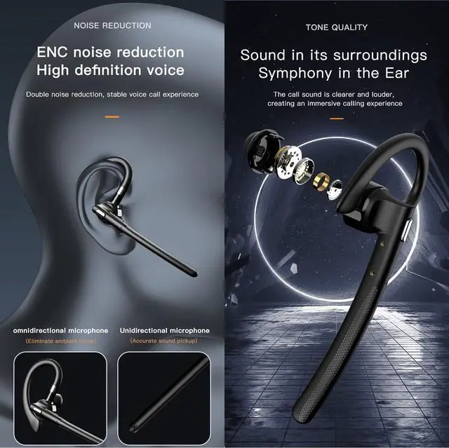 Alt view image 2 of 7 - Wireless Business Bluetooth Earpiec Headset with 500mAh Charging Case Hands Free Noise Canceling Headphones with Dual-Mic for Computer Cell Phones Trucker Driving Home Office Work