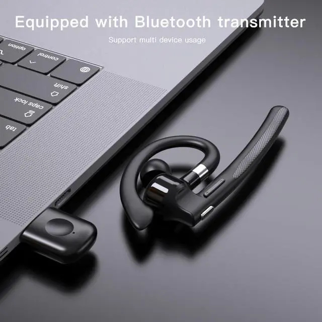 Alt view image 5 of 7 - Wireless Business Bluetooth Earpiec Headset with 500mAh Charging Case Hands Free Noise Canceling Headphones with Dual-Mic for Computer Cell Phones Trucker Driving Home Office Work