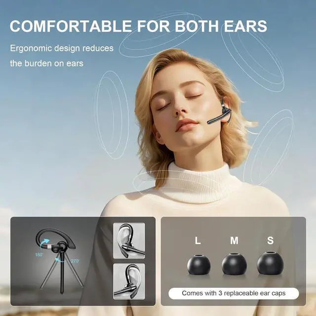 Alt view image 7 of 7 - Wireless Business Bluetooth Earpiec Headset with 500mAh Charging Case Hands Free Noise Canceling Headphones with Dual-Mic for Computer Cell Phones Trucker Driving Home Office Work